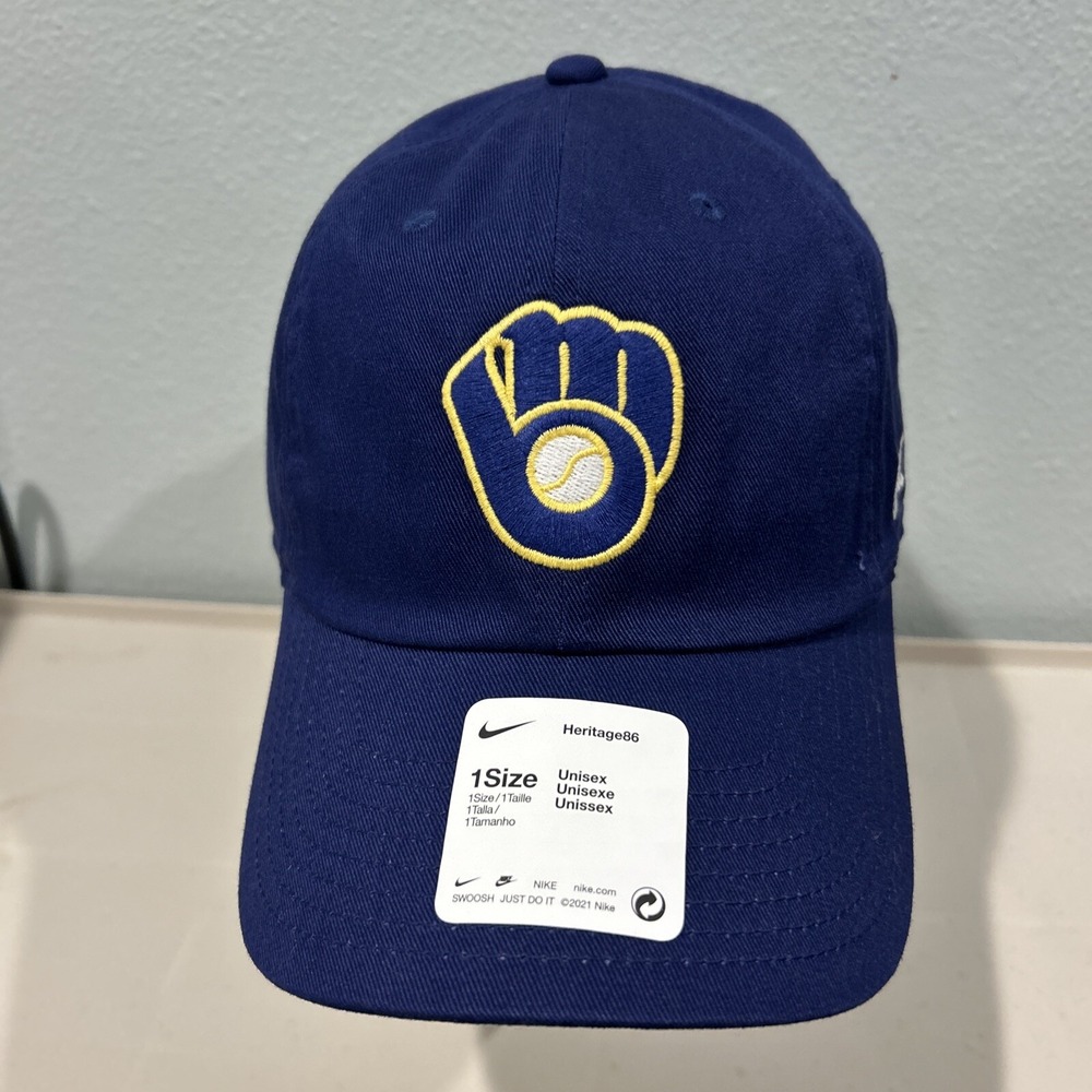 Nike Heritage86 Milwaukee Brewers Hat MLB Adjustable Cooperstown Collection Blue